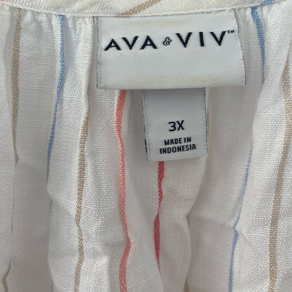 AVA & VIV Womens Top 3X White Multi Colored Striped Ruffle Sleeve Buttons - Picture 4 of 5